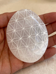 Selenite Palm stone Flower of Life