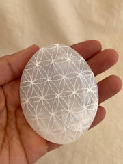 Selenite Palm stone Flower of Life